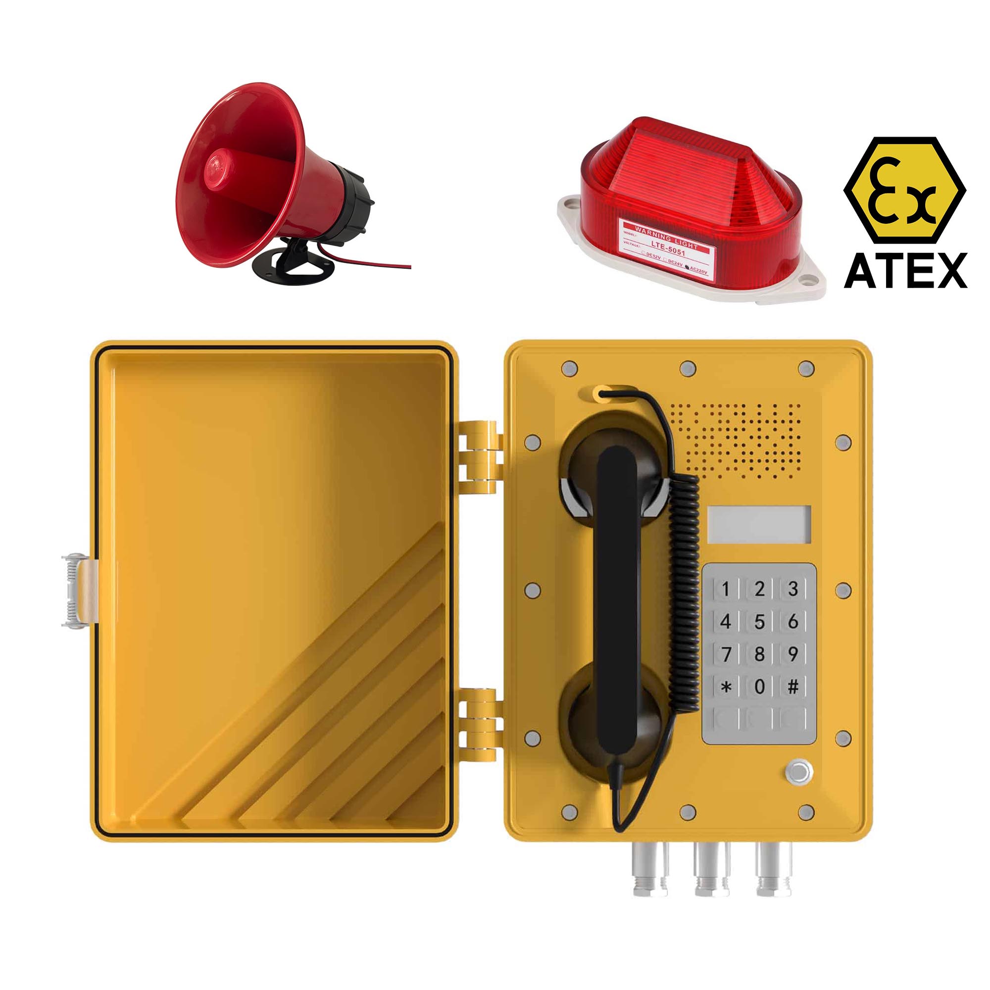 Explosion proof telephone with horn and alarm